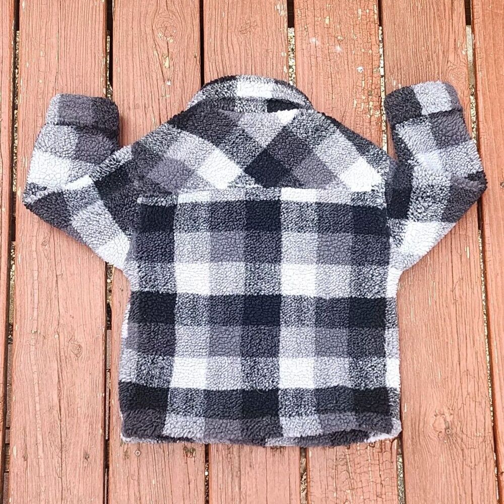 Wonder Nation Boys Faux Sharpa Button‎ Trucker Jacket Black Plaid,Size S (6-7) - Picture 3 of 11
